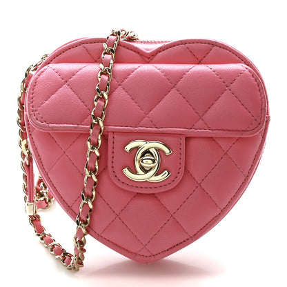 Chanel Lambskin Quilted CC In Love Heart Clutch With Chain Pink 1 of 10