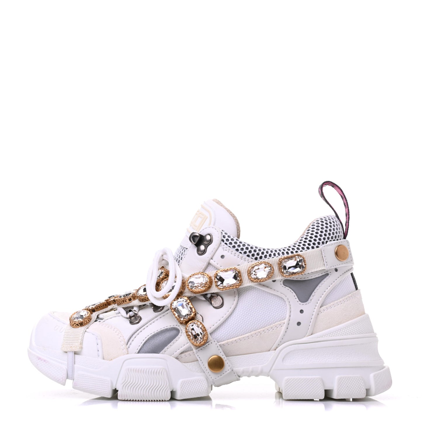 X SEGA Mesh Calfskin Suede Removable Crystals Womens Flashtrek Sneakers 38 Great White