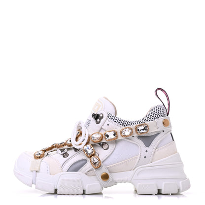 Gucci X SEGA Mesh Calfskin Suede Removable Crystals Womens Flashtrek Sneakers 38 Great White 1 of 11