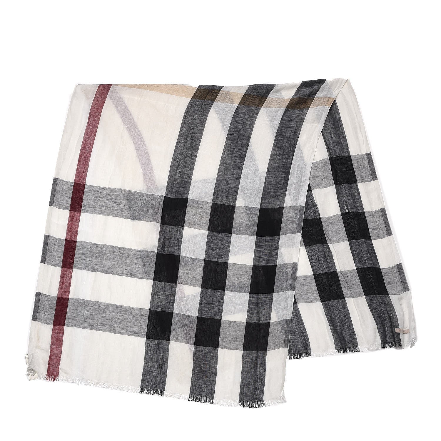 Burberry Linen Silk Giant Check Lightweight Scarf Ivory 3 of 7