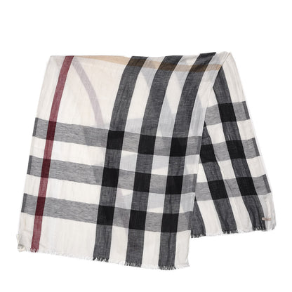 Burberry Linen Silk Giant Check Lightweight Scarf Ivory 3 of 7