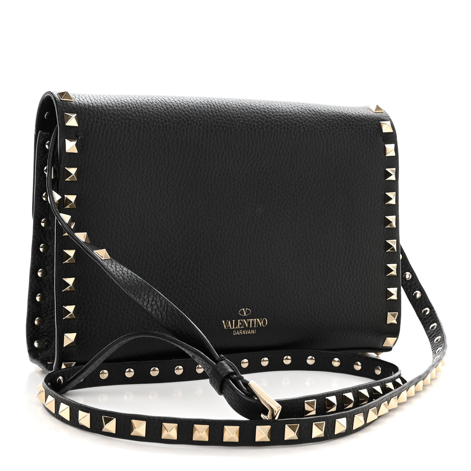 Valentino Garavani Pebbled Calfskin Medium Rockstud Flip Lock Crossbody Bag Black 3 of 9