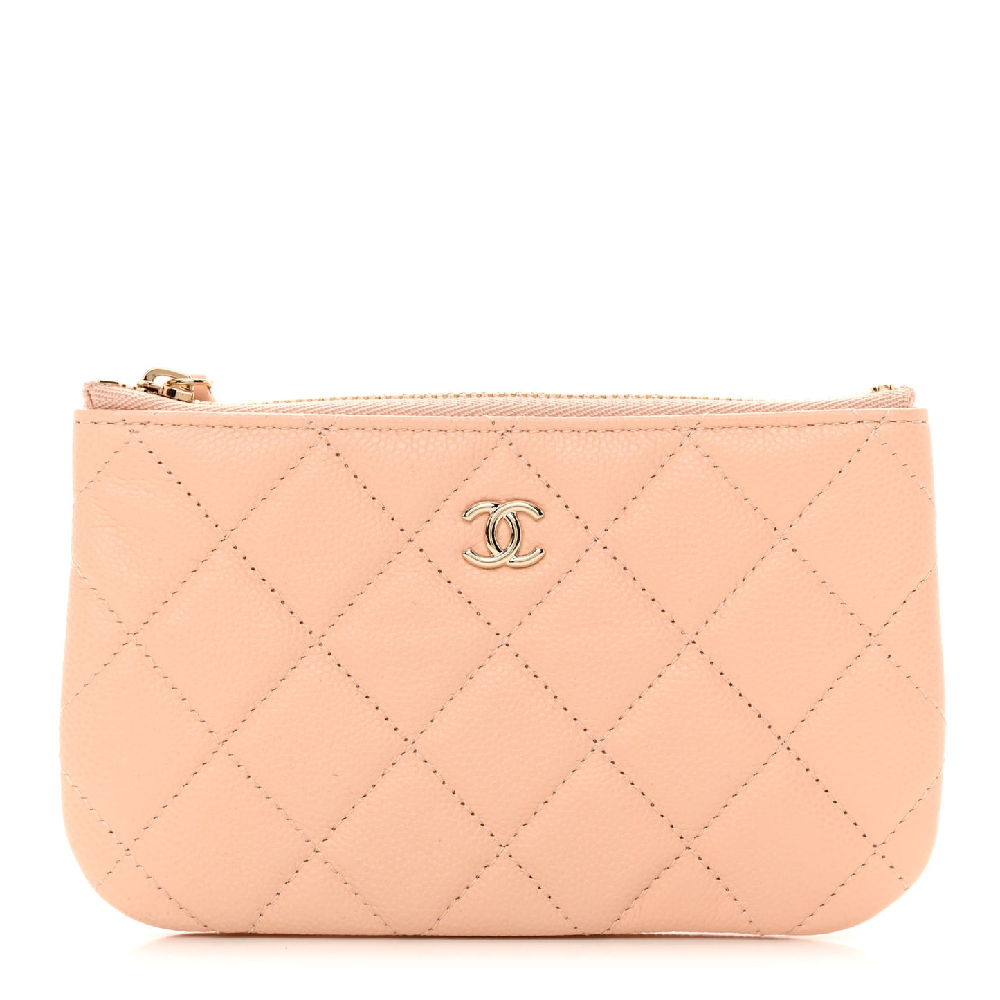 Caviar Quilted Small Cosmetic Case Light Beige