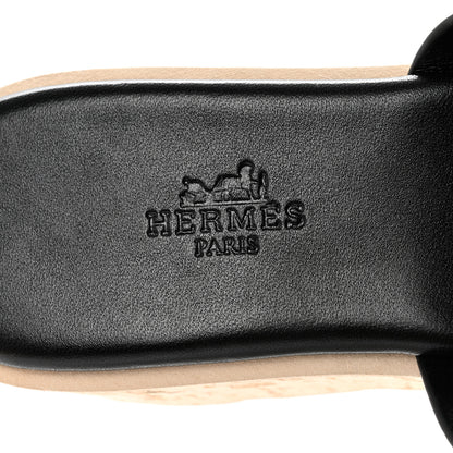 Hermes Calfskin Cork Eze 30 Sandals 36 Black 7 of 9