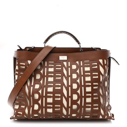 Fendi Canvas Calfskin Laser Cut Large Peekaboo Iconic Essential Satchel Brown 1 of 10