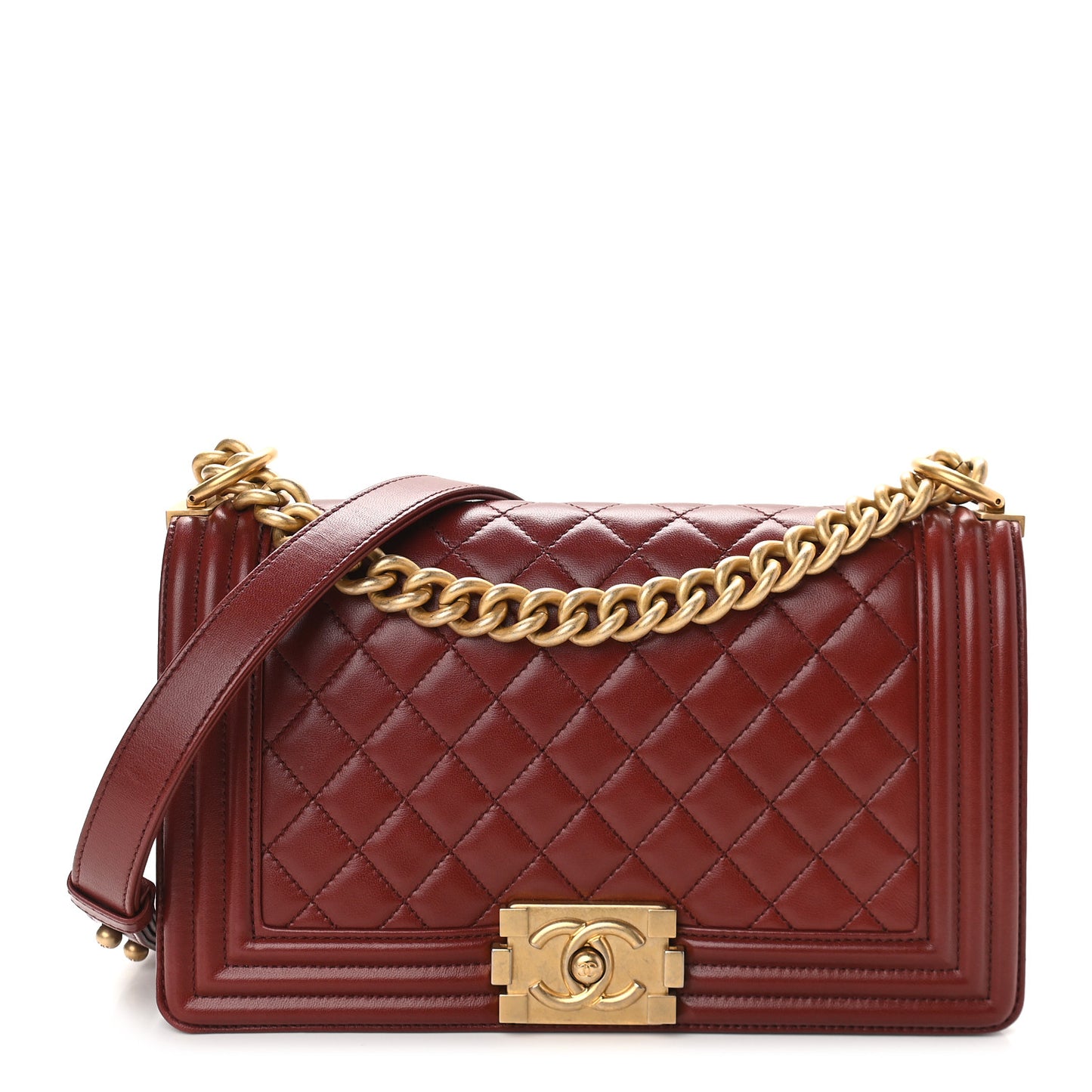 Lambskin Quilted Medium Boy Flap Dark Red