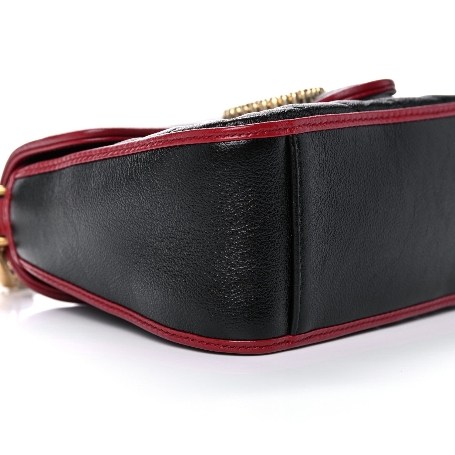 Gucci Vintage Effect Calfskin Matelasse Diagonal Mini Torchon GG Marmont Top Handle Shoulder Bag Black Romantic Cherry 10 of 12