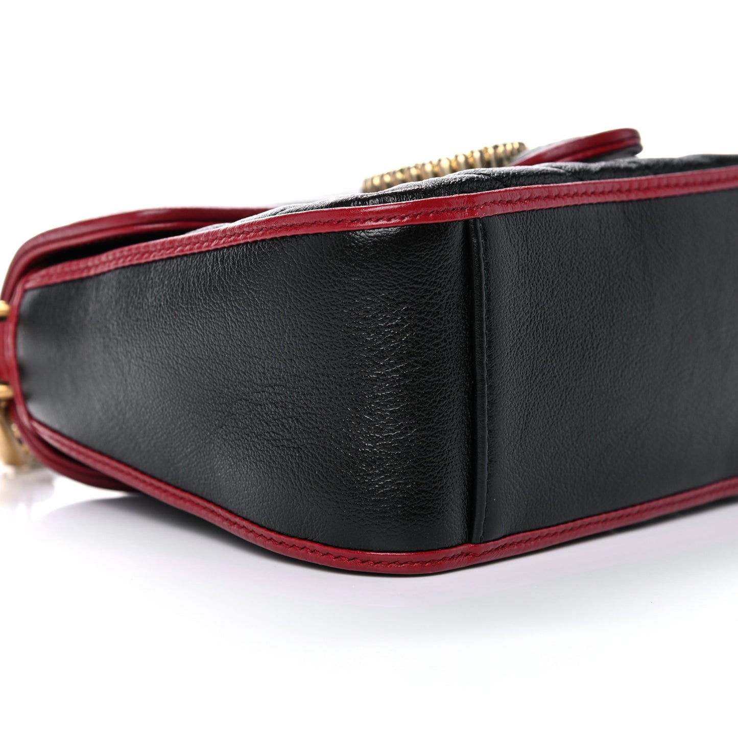 Vintage Effect Calfskin Matelasse Diagonal Mini Torchon GG Marmont Top Handle Shoulder Bag Black Romantic Cherry