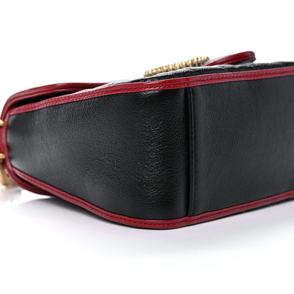 Gucci Vintage Effect Calfskin Matelasse Diagonal Mini Torchon GG Marmont Top Handle Shoulder Bag Black Romantic Cherry 10 of 12