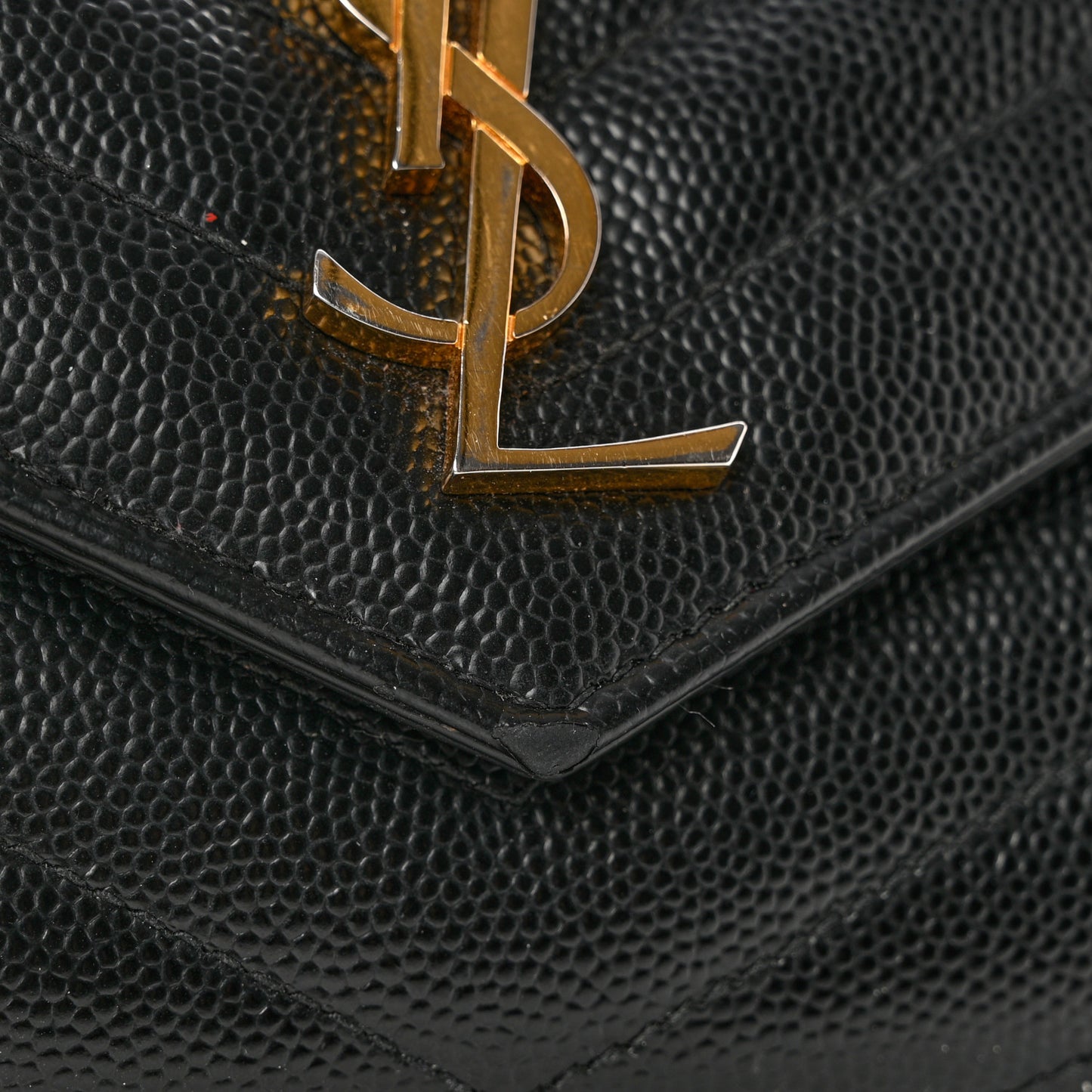 Grain De Poudre Matelasse Chevron Monogram Compact Tri Fold Wallet Black