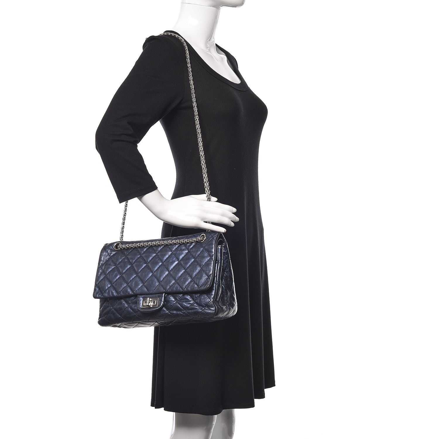 Chanel Metallic Calfskin Quilted 2.55 Reissue 227 Flap Dark Navy Blue 2 of 23