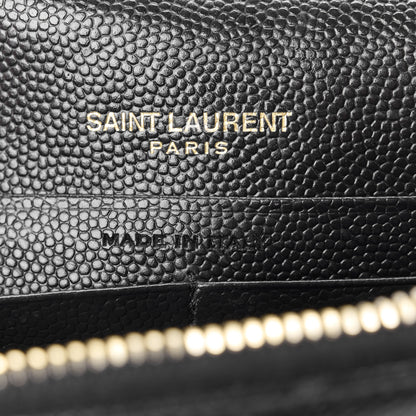 Saint Laurent Grain De Poudre Matelasse Chevron Monogram Envelope Chain Wallet Black 7 of 11