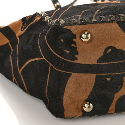 Valentino Garavani Calf Hair Jaguar Print Medium Rockstud Tote Beige Black 7 of 9