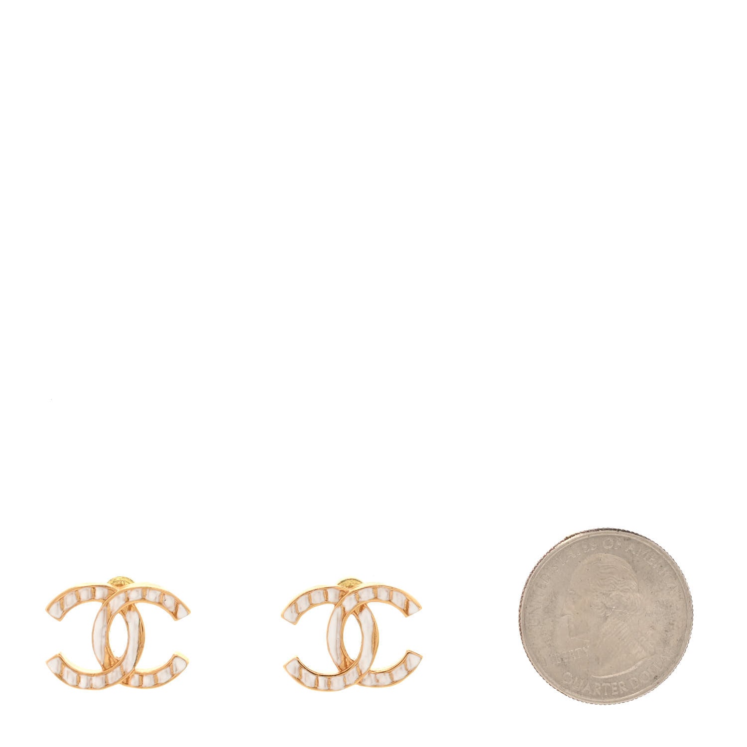Chanel Metal CC Earrings Gold White 2 of 5