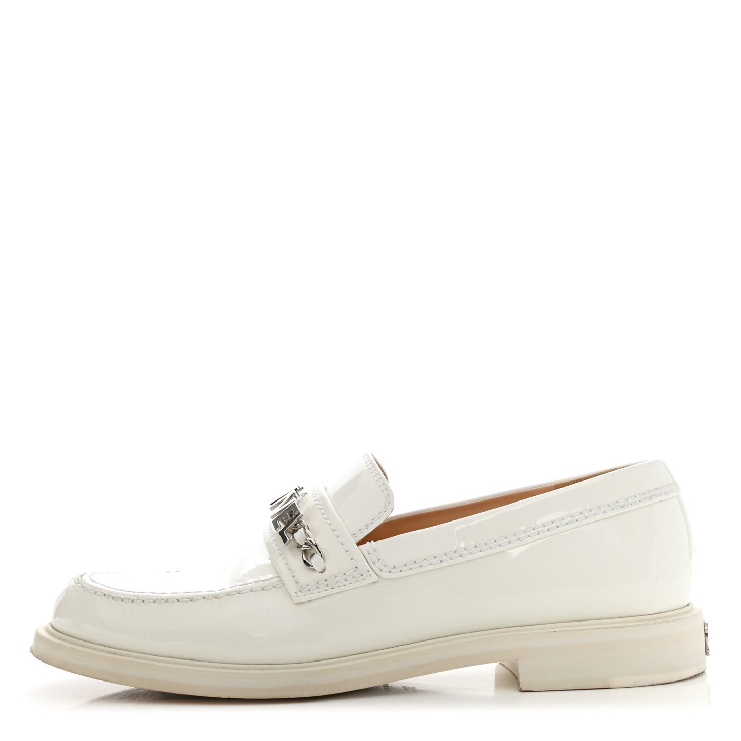 Shiny Calfskin Logo Loafers 38 White
