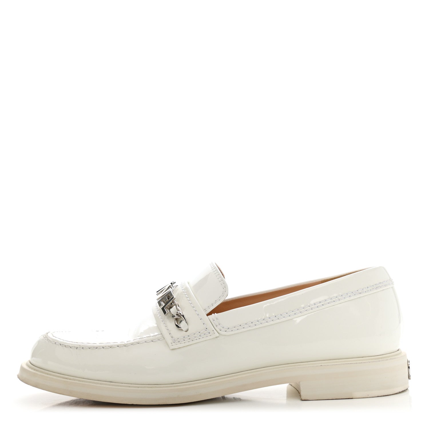 Chanel Shiny Calfskin Logo Loafers 38 White 1 of 7