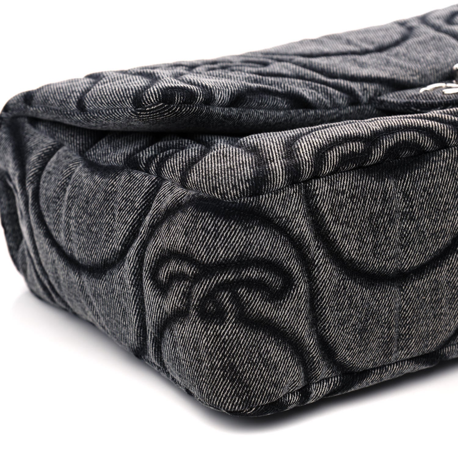 Chanel Denim Embossed CC Logo Print Jumbo Single Flap Grey Black 9 of 10