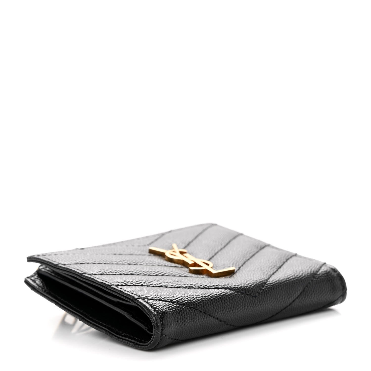Saint Laurent Grain De Poudre Matelasse Chevron Monogram Zipped Card Case Black 4 of 12