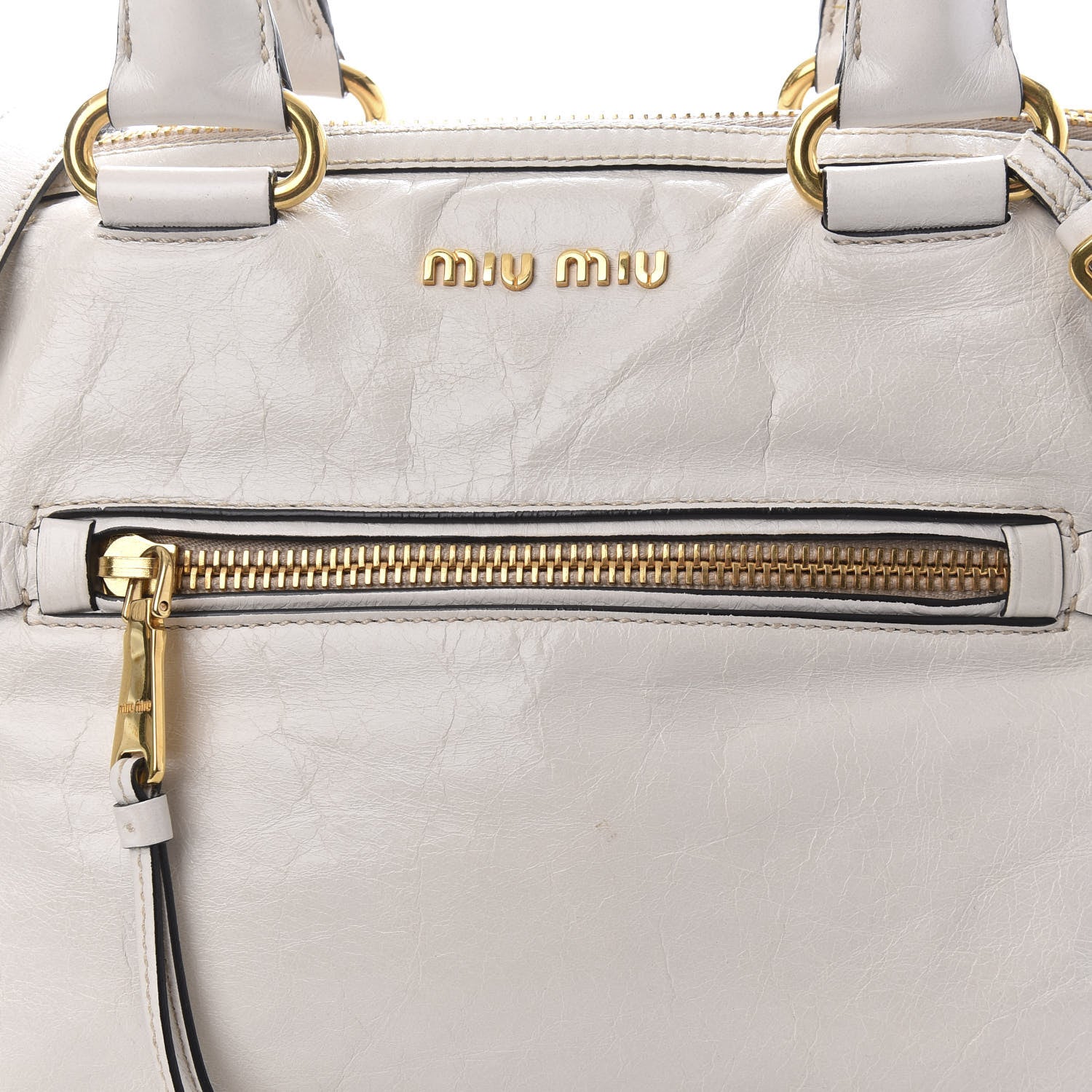 Miu Miu Vitello Shine Zip Tote Talco 10 of 14