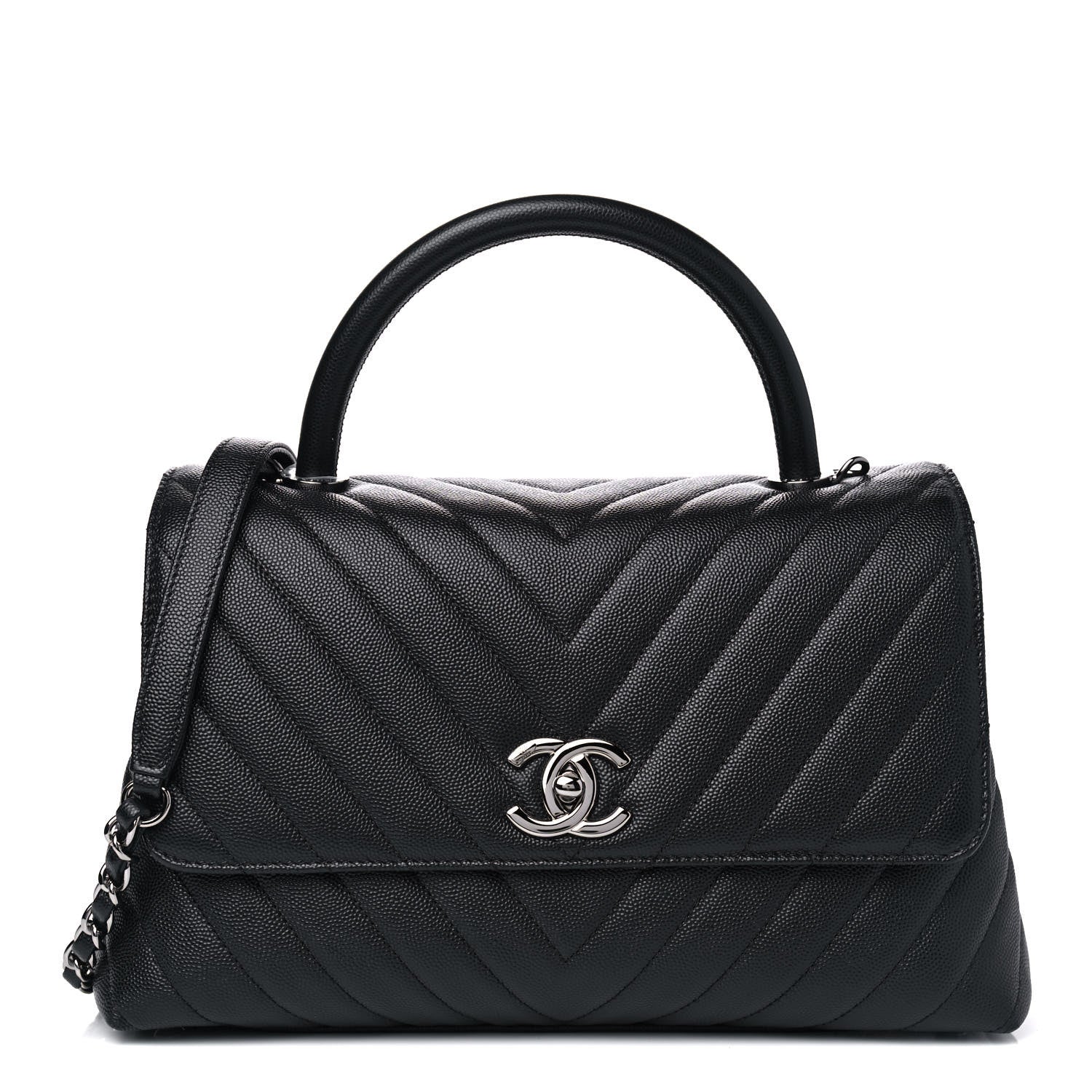 Chanel Caviar Chevron Quilted Small Coco Handle Flap Black 1 of 4