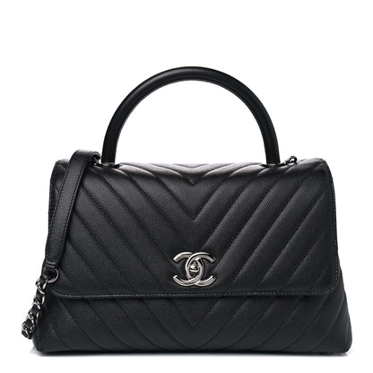 Chanel Caviar Chevron Quilted Small Coco Handle Flap Black 1 of 4