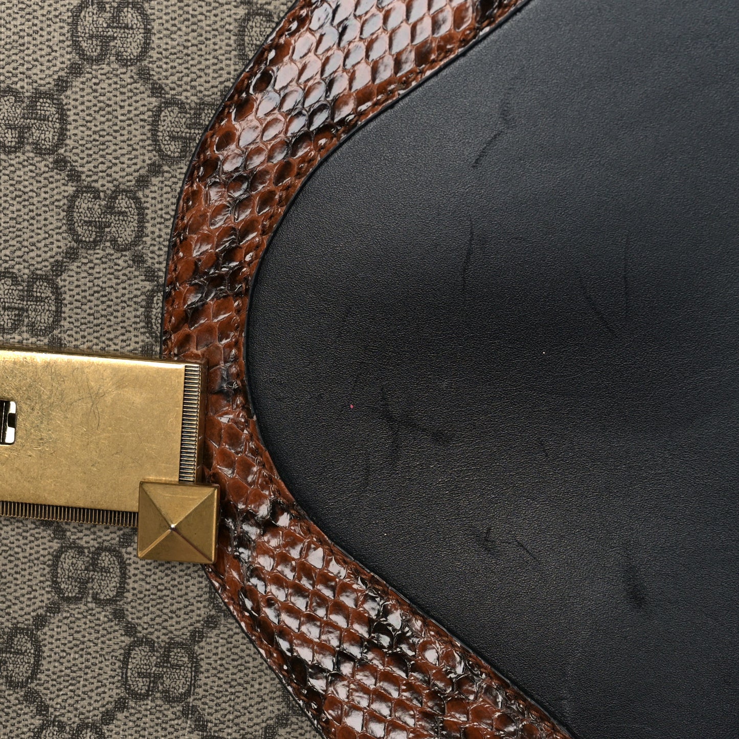 Nappa Elaphe GG Supreme Monogram Medium Osiride Top Handle Bag Black Bright Cuir Beige Ebony