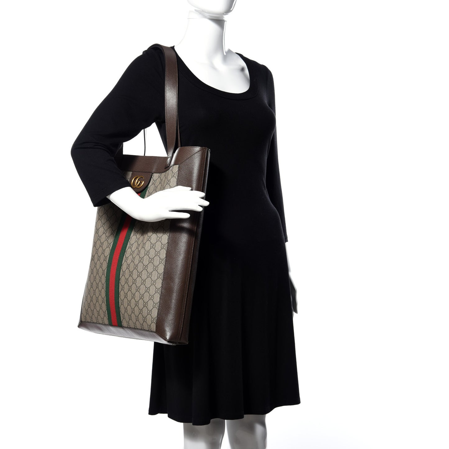 GG Supreme Monogram Web Large Ophidia Vertical Shopping Tote Brown