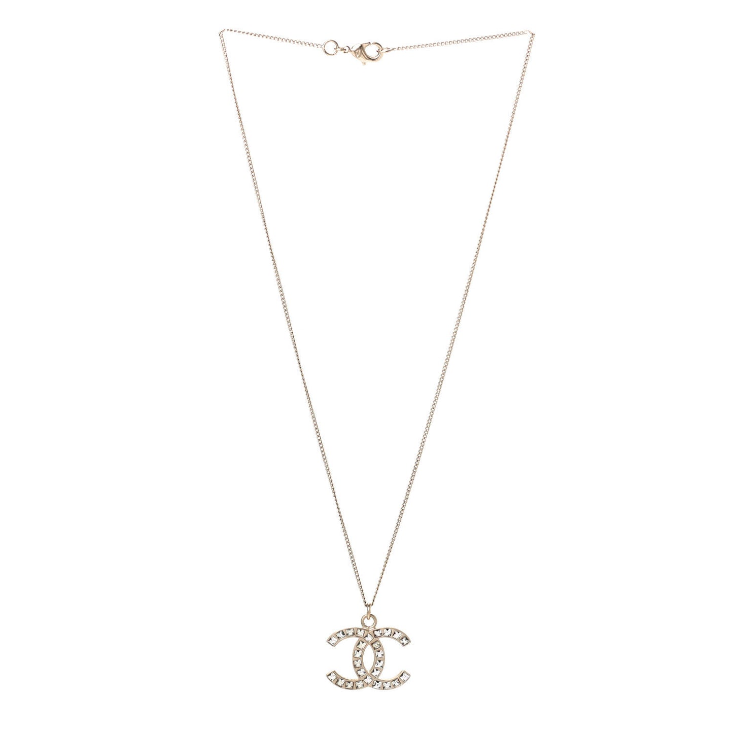 Baguette Crystal CC Necklace Light Gold