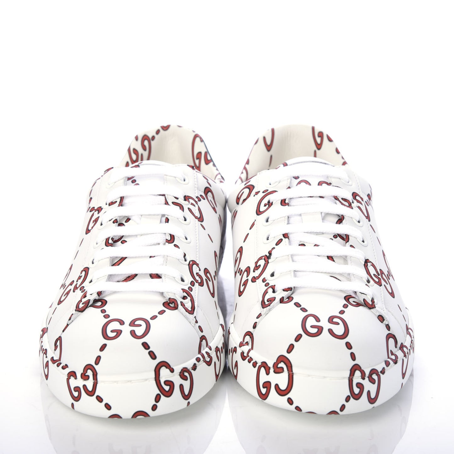 Calfskin GucciGhost Print Mens Ace Sneakers 9 White Hibiscus Red