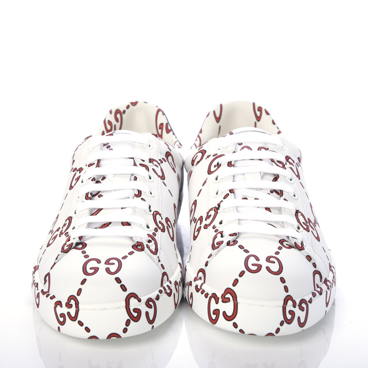 Gucci Calfskin GucciGhost Print Mens Ace Sneakers 9 White Hibiscus Red 2 of 12