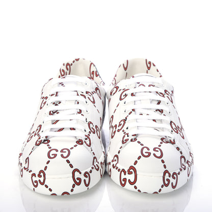 Gucci Calfskin GucciGhost Print Mens Ace Sneakers 9 White Hibiscus Red 2 of 12