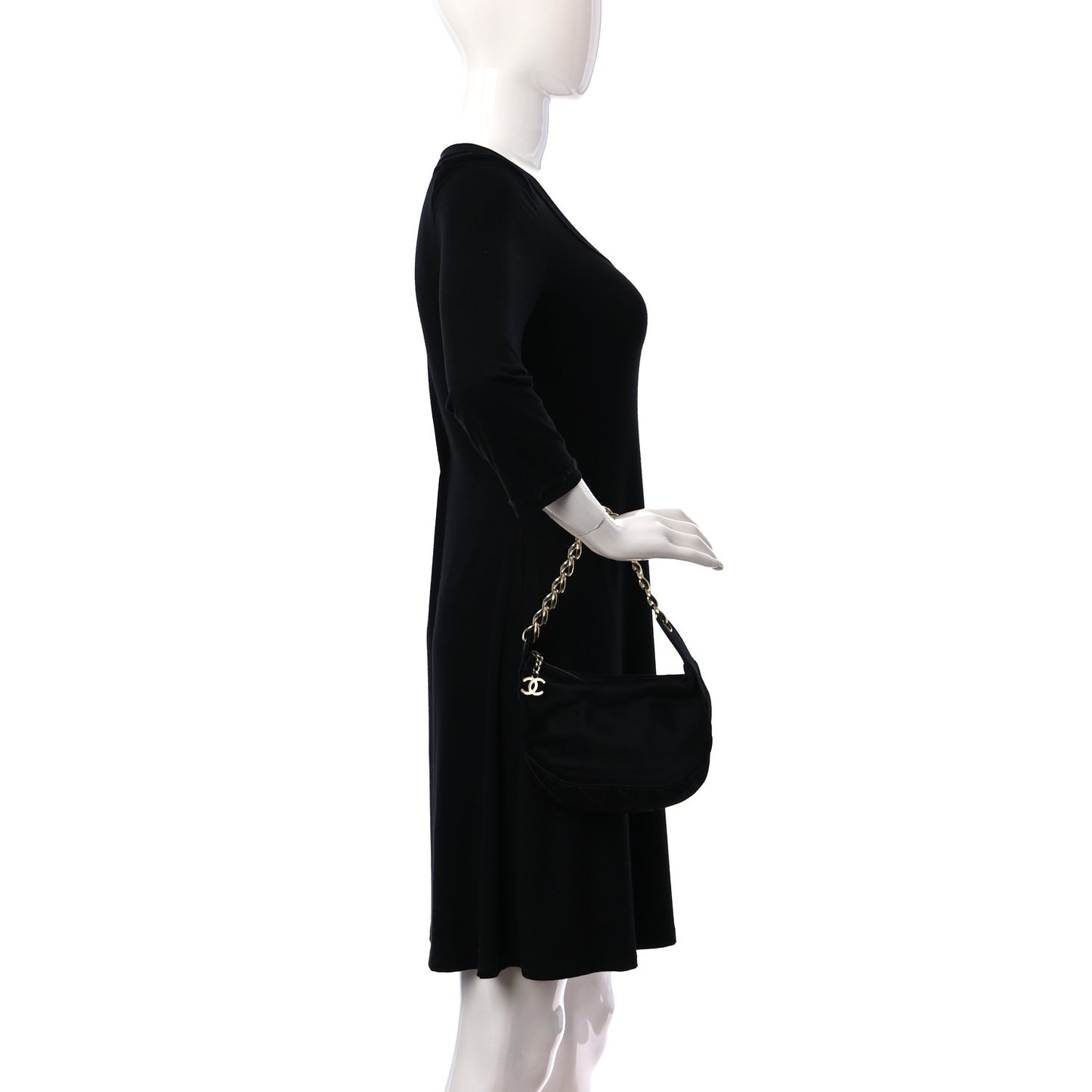 Satin Quilted CC Chain Hobo Black