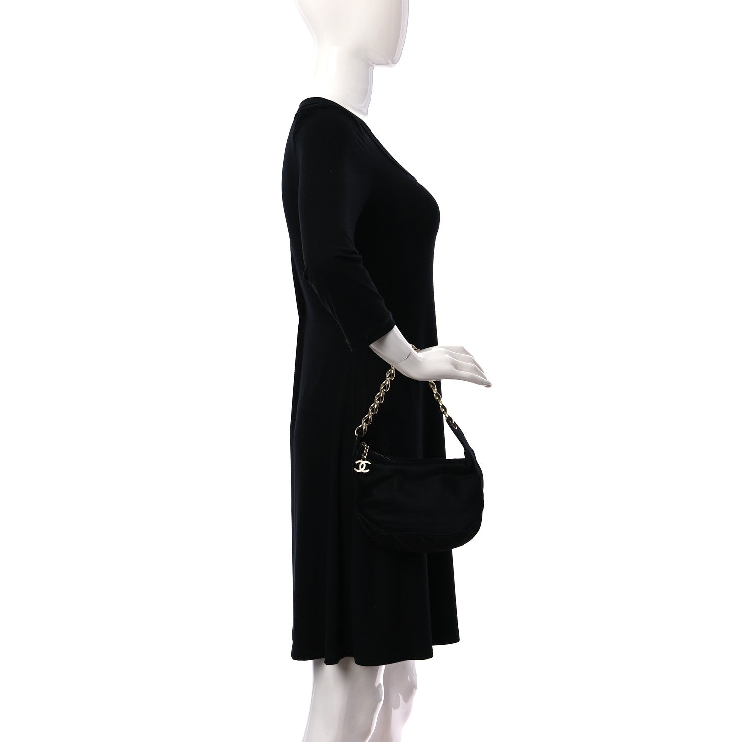 Chanel Satin Quilted CC Chain Hobo Black 2 of 10