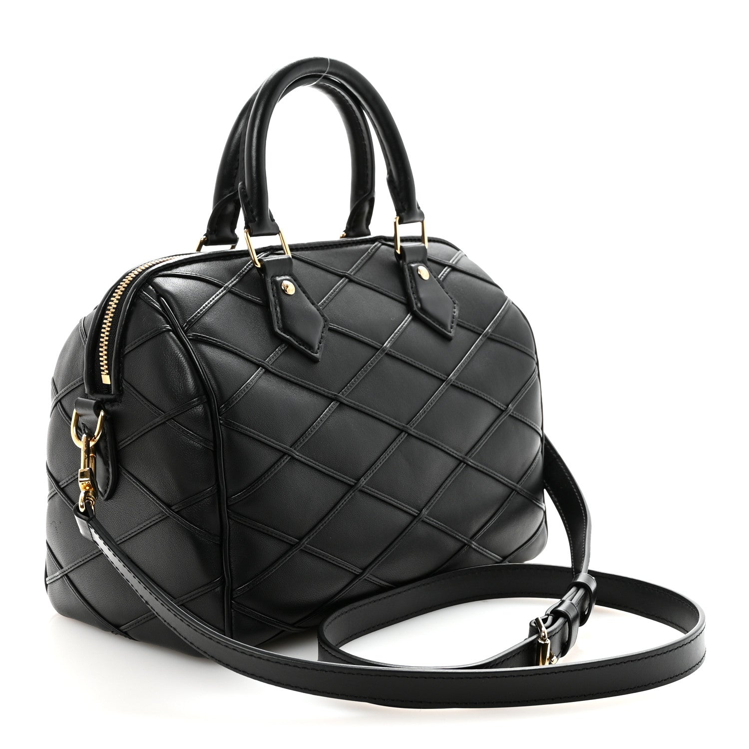 Louis Vuitton Lambskin Malletage Speedy Bandouliere 25 Black 3 of 9