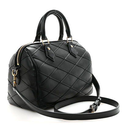 Louis Vuitton Lambskin Malletage Speedy Bandouliere 25 Black 3 of 9