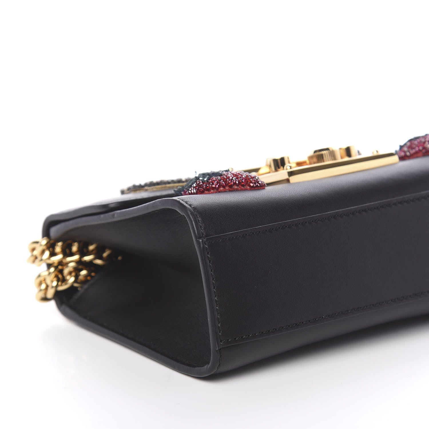 Gucci Calfskin Strawberry Embroidered Small Padlock Shoulder Bag Black 9 of 11