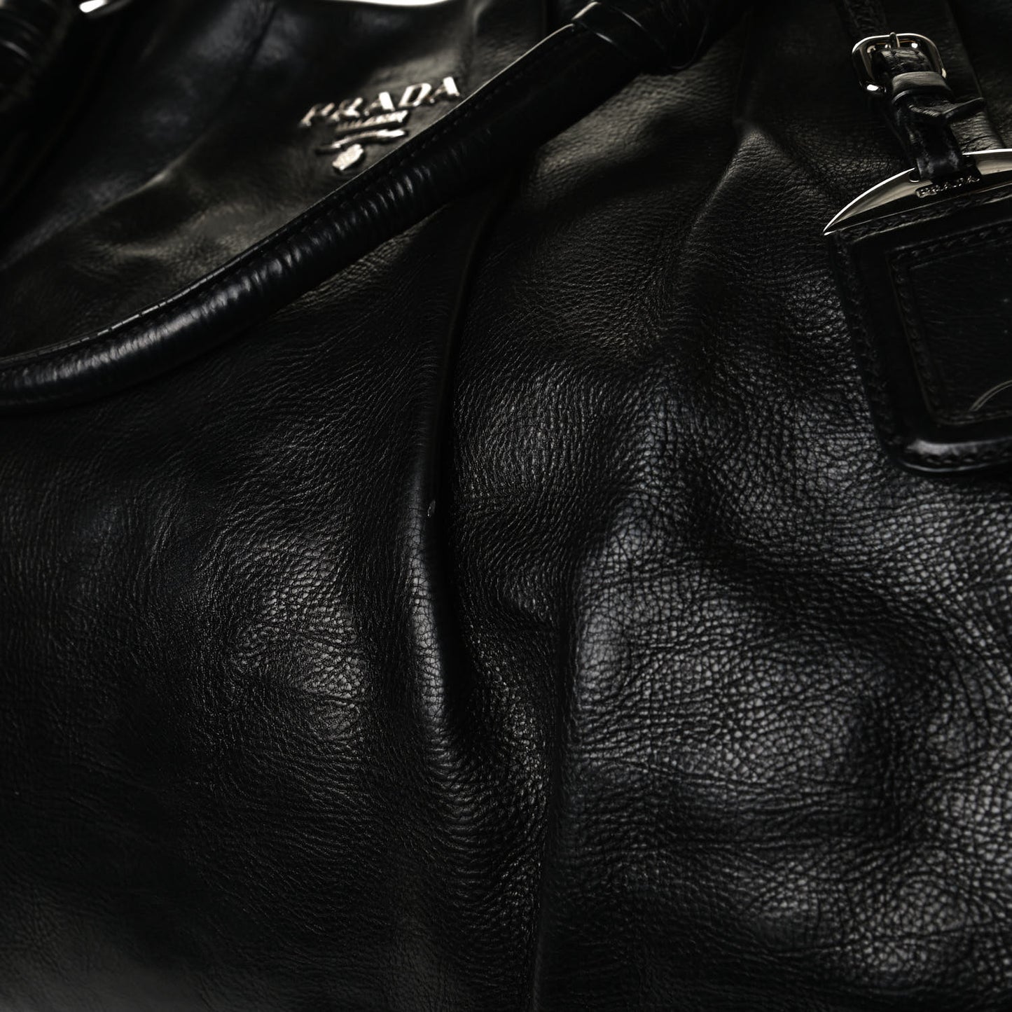 Soft Calf Pleated Shoulder Bag Black