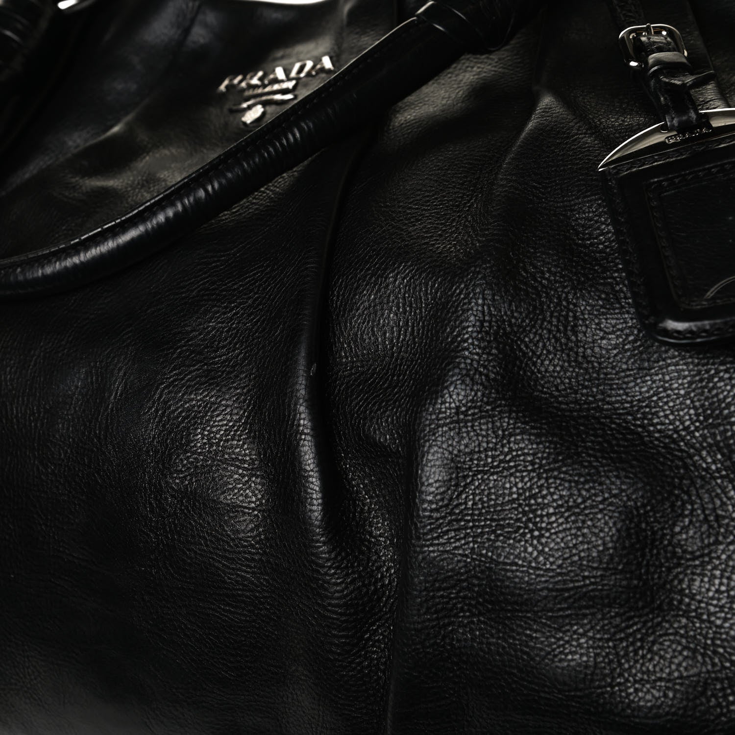 Prada Soft Calf Pleated Shoulder Bag Black 13 of 16