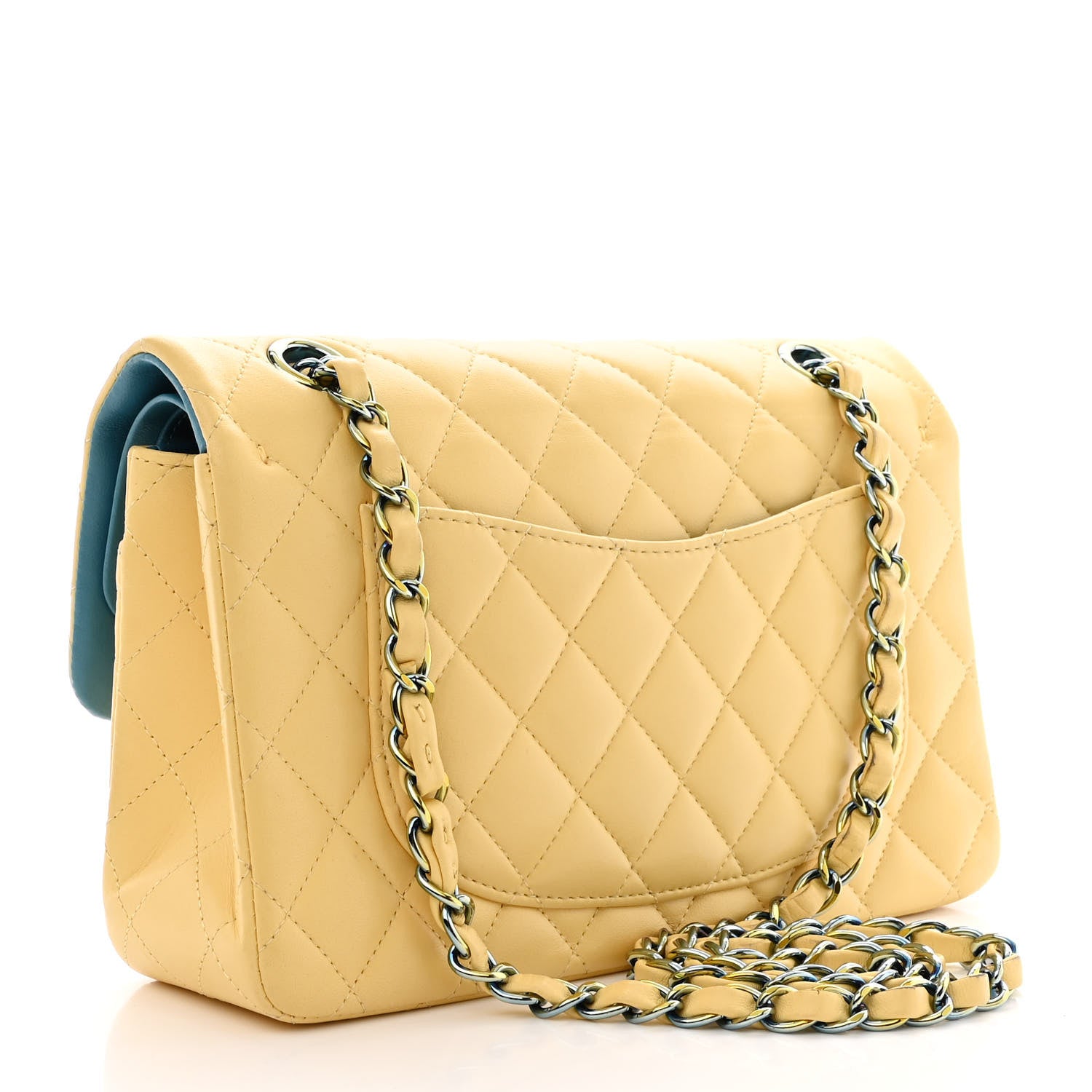 Chanel Lambskin Quilted Small Double Flap Yellow Blue 3 of 12