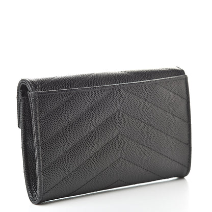 Saint Laurent Grain De Poudre Matelasse Chevron Small Monogram Envelope Wallet Black 3 of 8