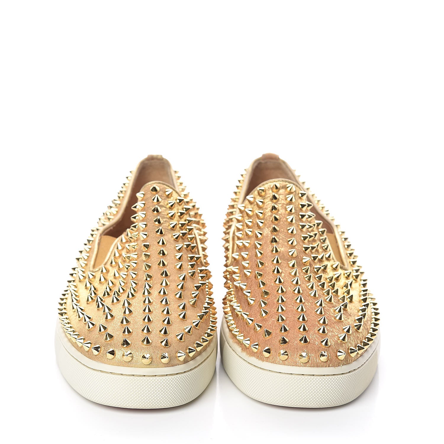 Christian Louboutin Lame Spikes Mens Roller Boat Flat 45.5 Version Gold 2 of 7