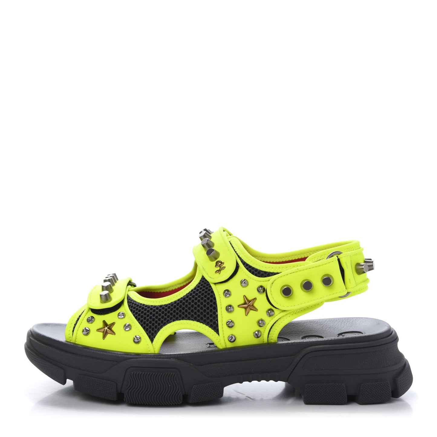 Technical Canvas Calfskin Studded Mens Aguru Sandals 10 Neon Yellow
