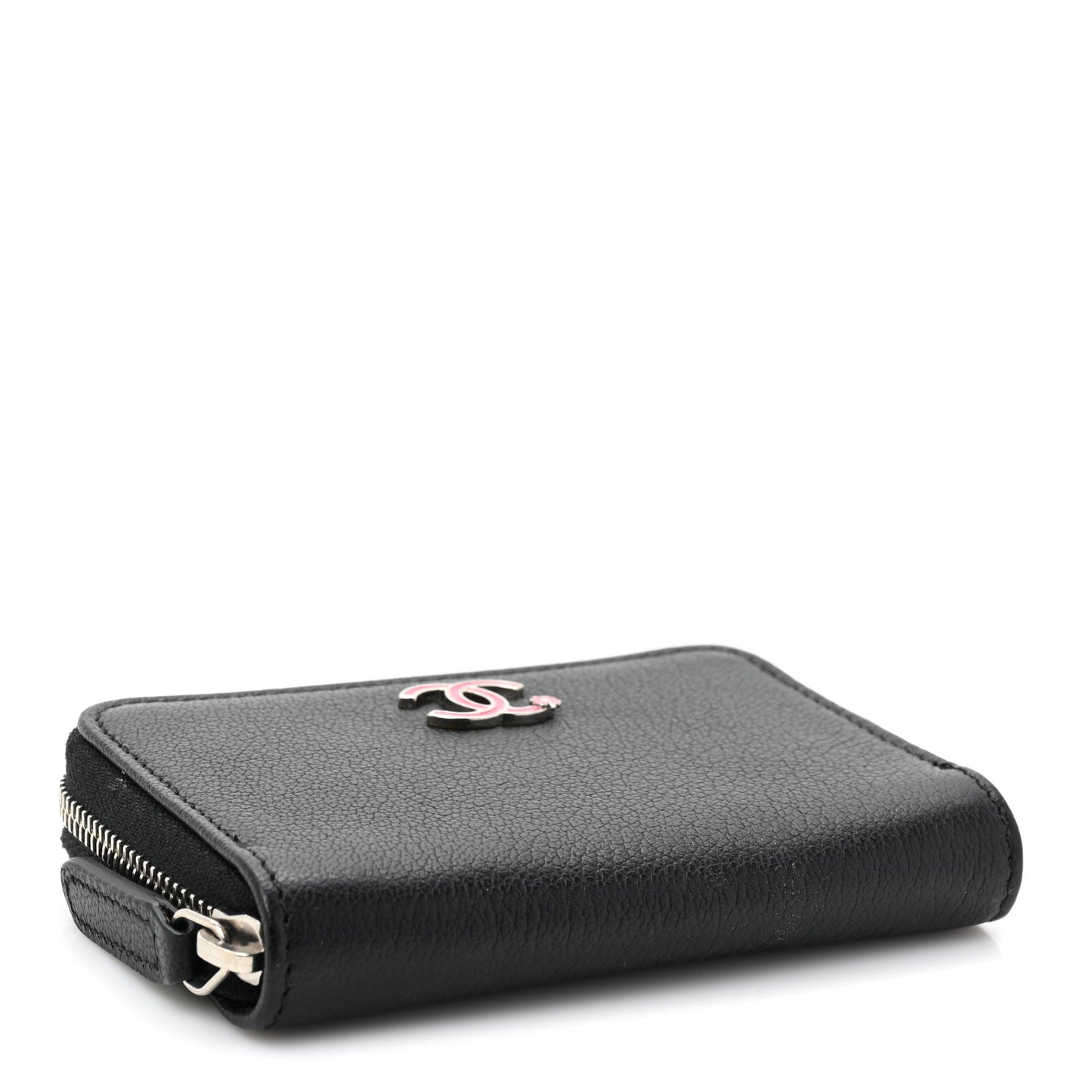 Goatskin Camellia Zip Coin Purse Black