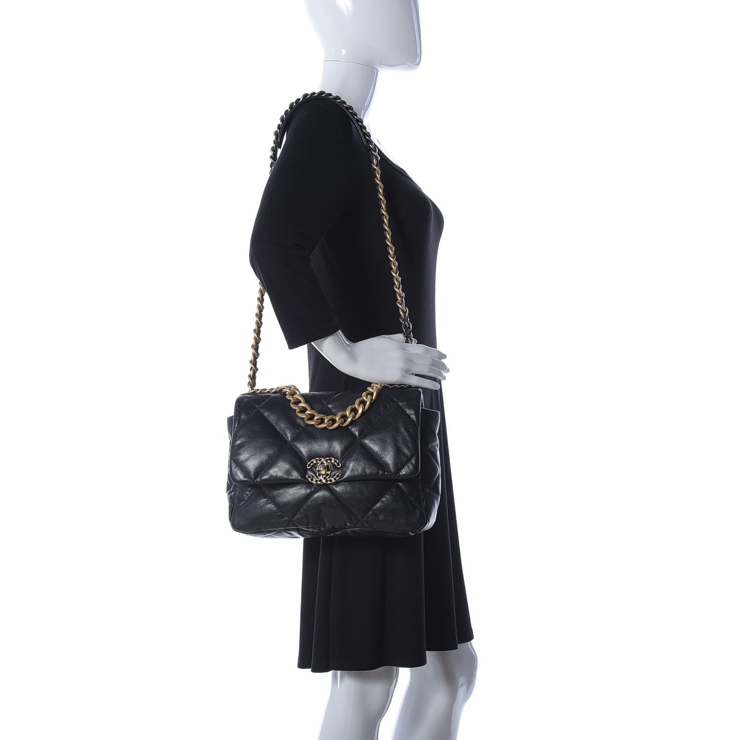 Chanel Shiny Goatskin Quilted Large Chanel 19 Flap Black 2 of 10