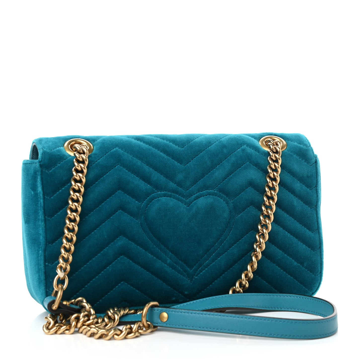 Velvet Matelasse Small GG Marmont Shoulder Bag Pavone Cyan