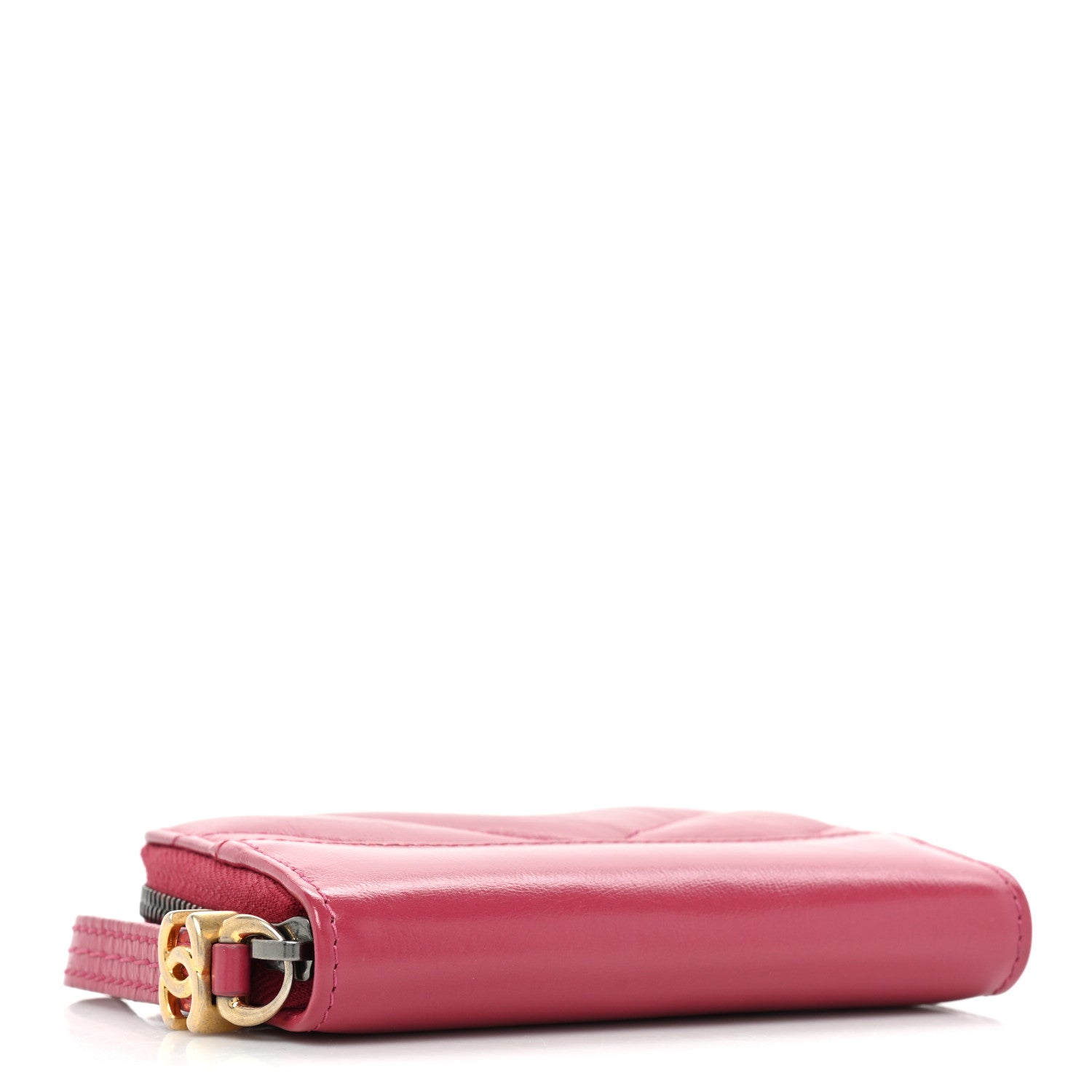 Chanel Aged Calfskin Chevron Quilted Gabrielle Zip Around Coin Purse Wallet Dark Pink 4 of 10