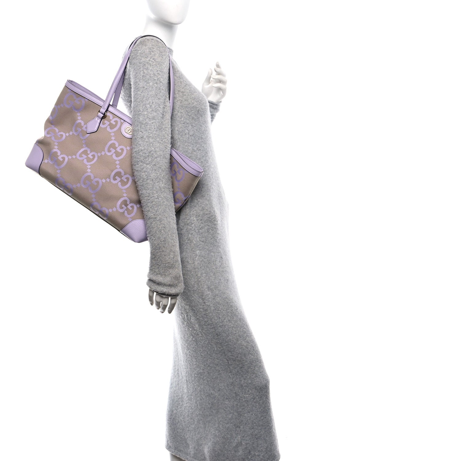 Gucci Monogram Jumbo GG Textured Dollar Calfskin Medium Ophidia Shopping Tote Beige Lapis 2 of 10