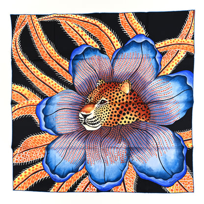 Hermes Silk Baobab Cat Scarf 90 Black Jaune Bleu 1 of 3