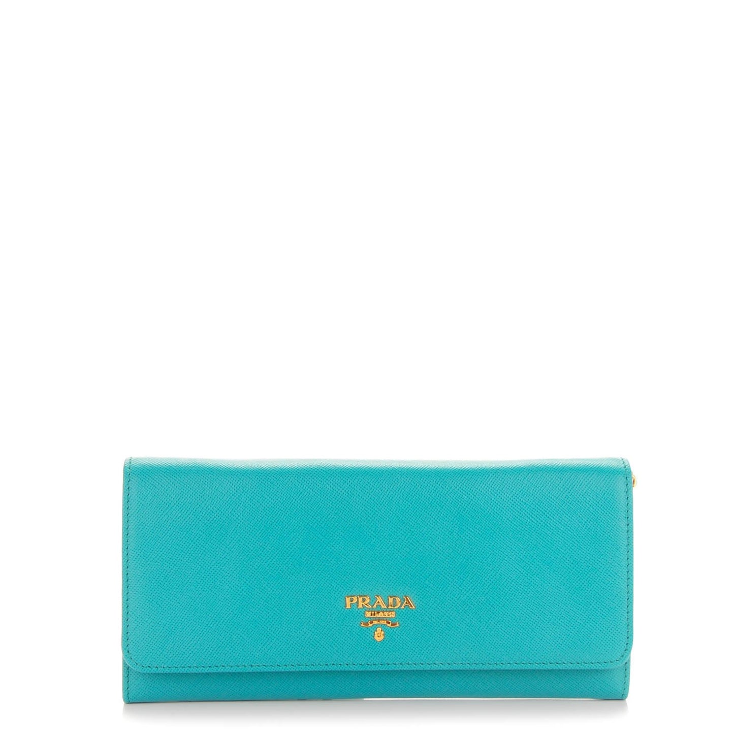 Saffiano Metal Oro Chain Wallet Turchese