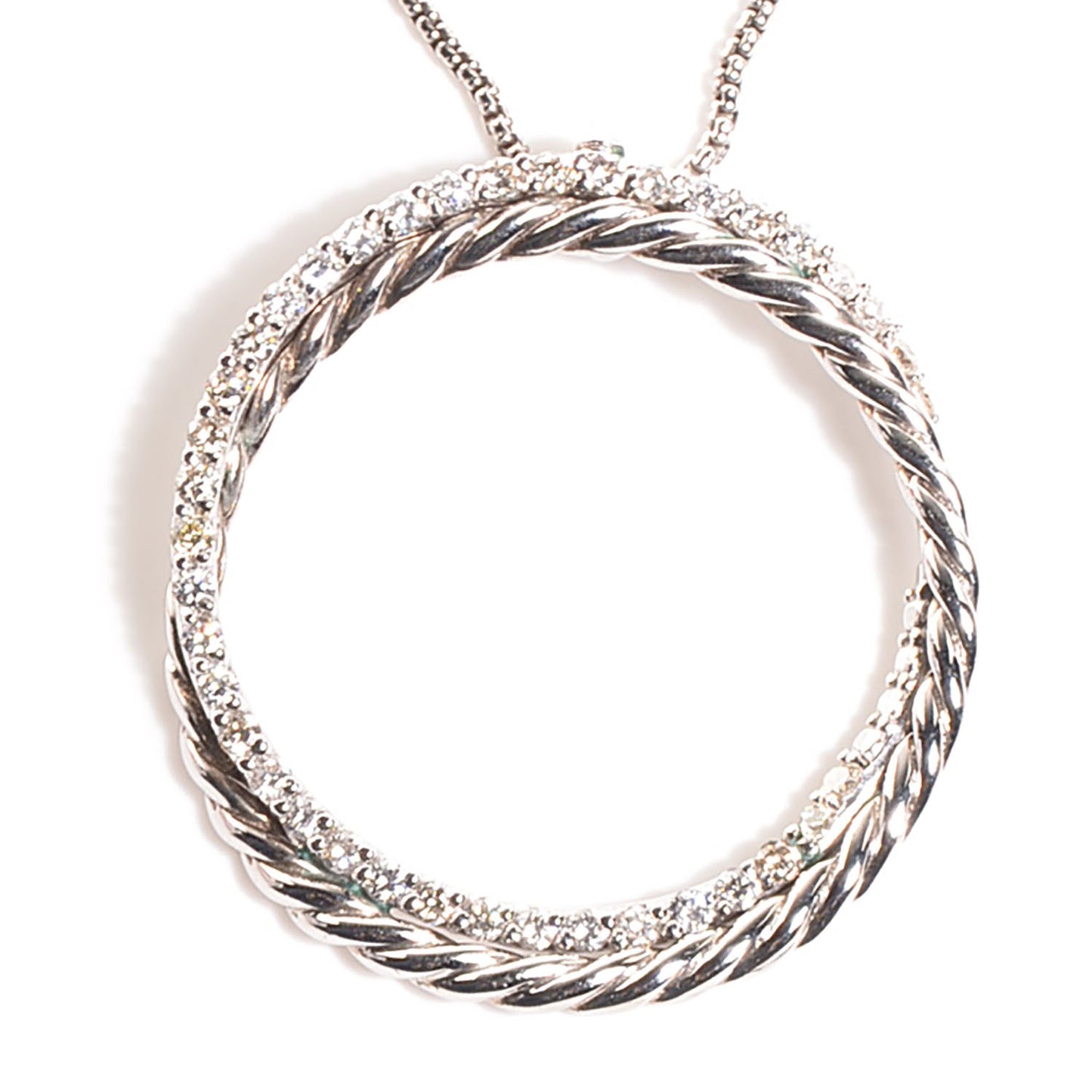 Sterling Silver Diamond Crossover Circle Pendant Necklace